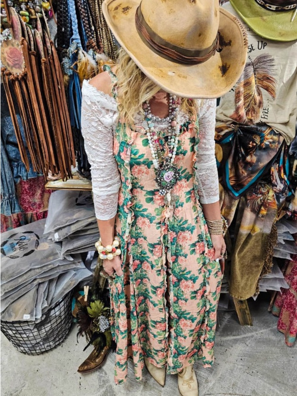 🌹 A Rare Bird Rose Garden Floral Maxi Dress NWT Cotton Boho O/S